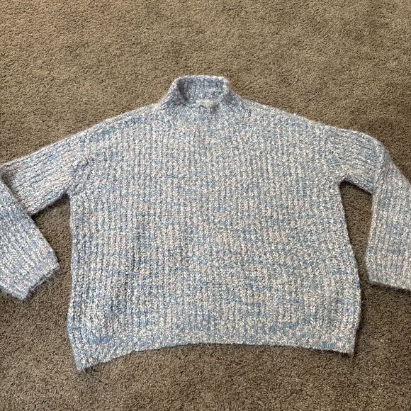 Sadie & Sage Soft Cable‎ Knit Chunky Sweater Pullover Mock Neck Fuzzy Babaa M/L - Picture 1 of 9